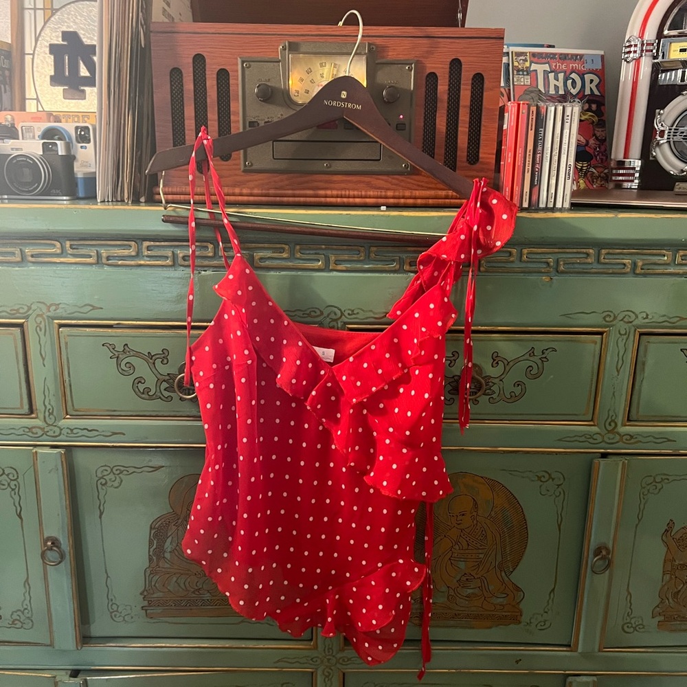 Primark Red Polka Dot Ruffle Top